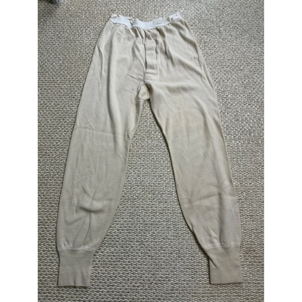 Vintage Military Thermal Long Underwear Set Henley Top Bottoms Cream Korea wool